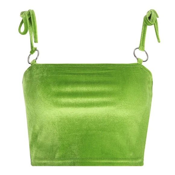 💚 velvet felt green tie lace crop top tank 💚 - Picture 2 of 3